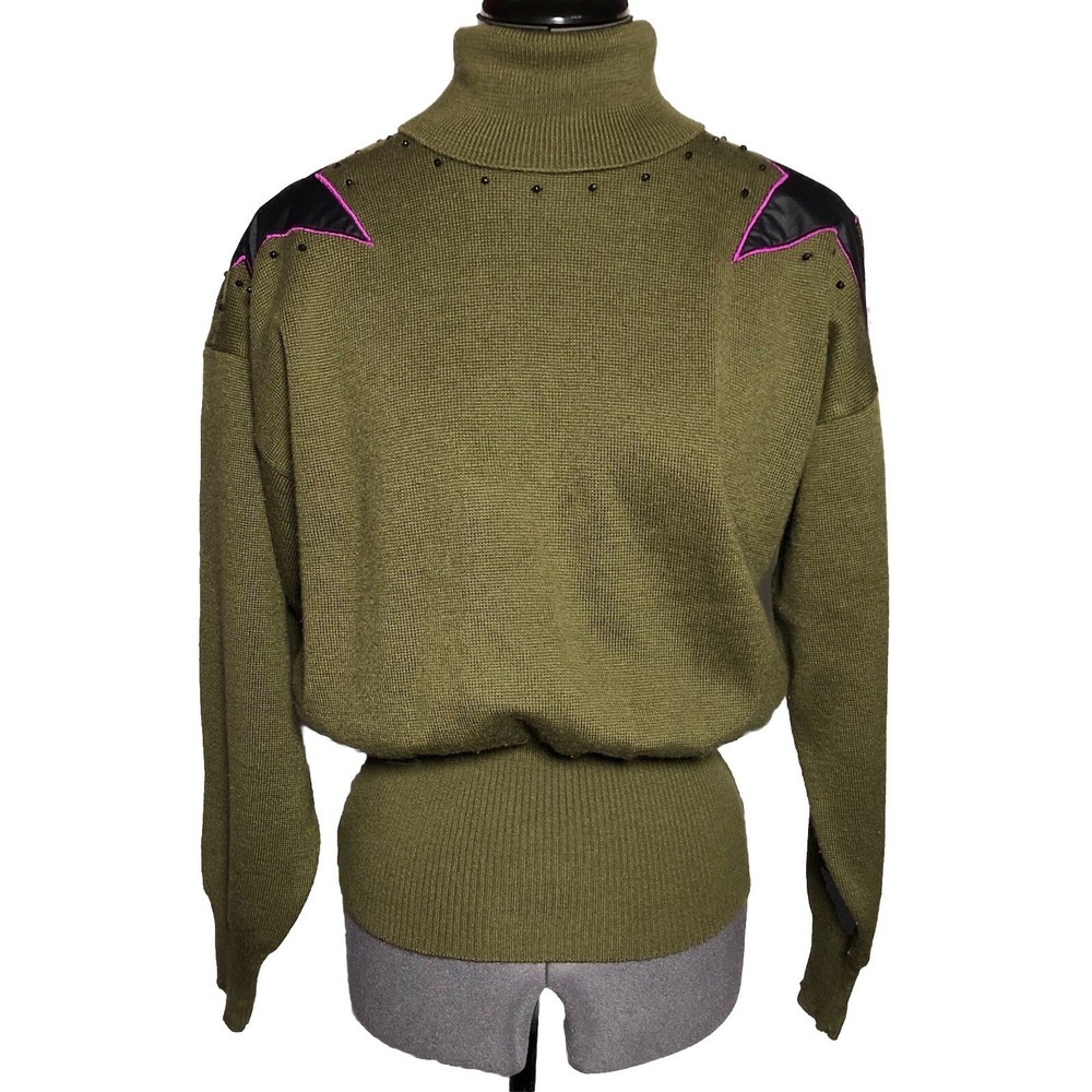 Vtg 80s Funky Statement Sweater Meister Star Shoulder Turtleneck Novelty M B42 - Picture 2 of 12